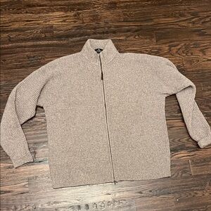 Hickey Freeman Men's Beige Ribbed Zip-Up Sweater